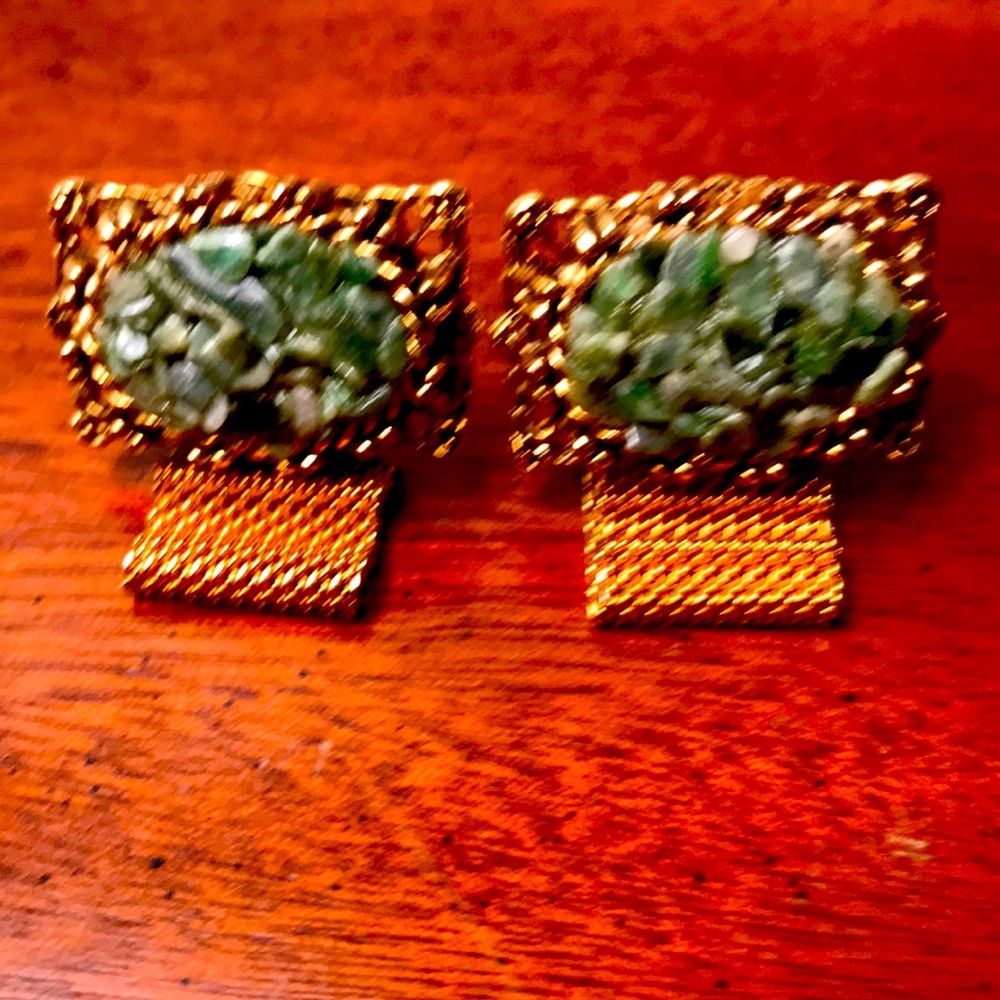 Gorgeous men’s cuff links with green stones.
